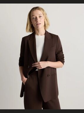 Quince Chocolate Brown Double-Breasted Blazer AND matching pants